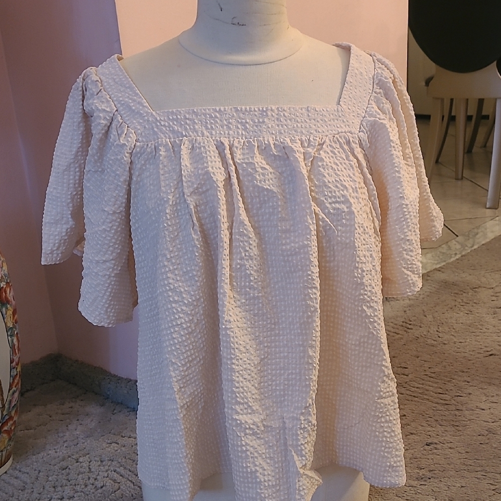 Chic Cream Textured Women's Blouse